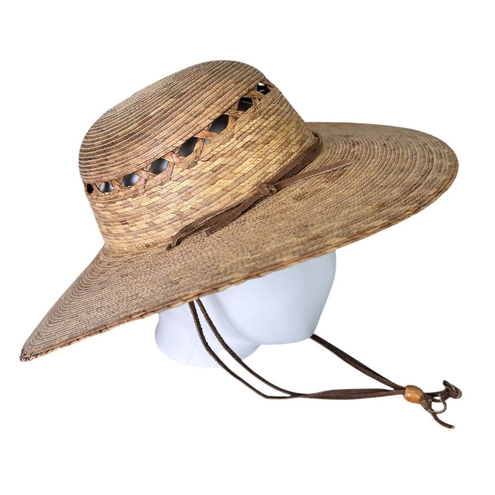 Tula Palm Straw Wide Brim Sun Hat Wide Brim Vintage Made in Texas One Size Strap